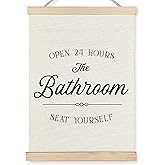 URLLUAE Funny Bathroom Wall Art Posters, Funny Bathroom Wall Decor, Open 24 Hour Seat Yourself Poster Hanger Frame for Bath House Toilet Powder Room Wall Decor, 12x16 Inch