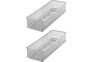 YBM HOME Silver Mesh Drawer Cabinet and or Shelf Organizer Bins, School Supply Holder Office Desktop Organizer Basket (2, 3x9x2 Inch)