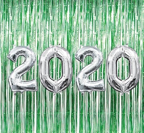 Amazon Com Pmu Graduation 2020 Silver Balloons With Green Curtain