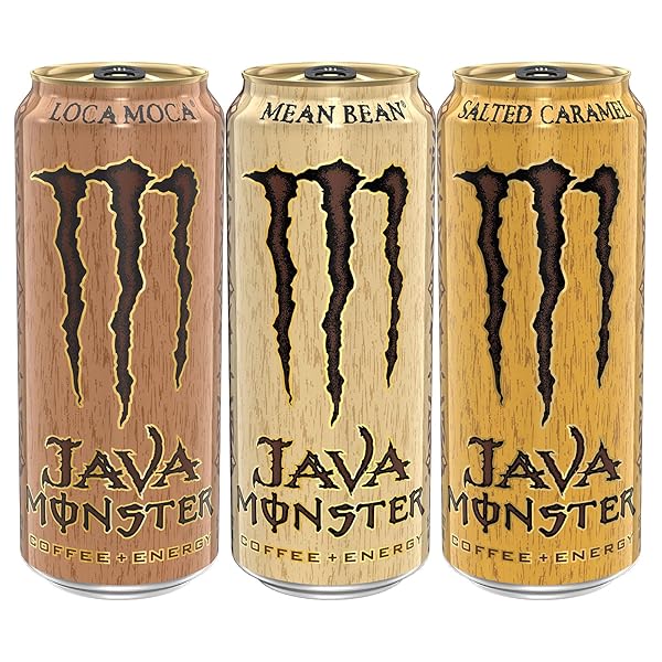 MONSTER ENERGY JAVA MONSTER VARIETY PACK – MEAN BEAN, LOCA MOCA, SALTED CARAMEL, COFFEE + ENERGY DRINK, 15 OZ (12 PACK)