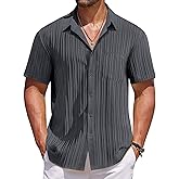 COOFANDY Mens Casual Button Down Shirts Short Sleeve Textured Shirt Summer Beach Shirts for Men