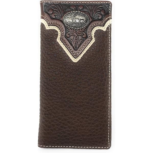 Men's Western Bifold Wallet Checkbook Style W069-13 Brown - Classic Leather Look 10 thumbnail image