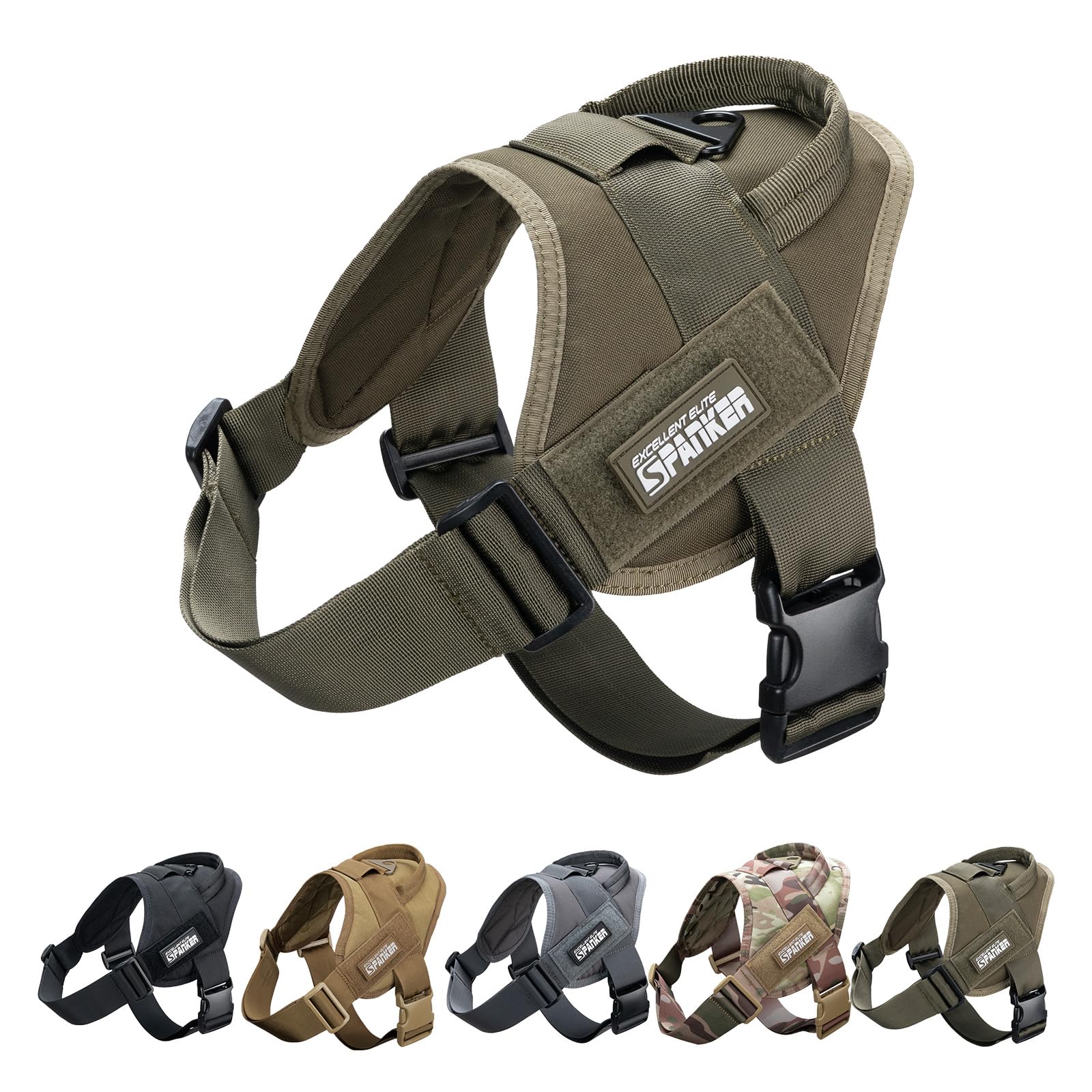 EXCELLENT ELITE SPANKER Tactical Dog Vest Training Military Patrol Service Dog Harness Easy Control Adjustable No-Pull Nylon Pet Harness with Handle for Small Medium Large Dogs(Army Green-XL)