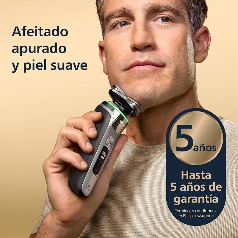 i9000 Prestige, Afeitadora Eléctrica Hombre, Máquina de Afeitar Barba en Seco y Húmedo, Tecnología SkinIQ, Base de Carga, Recargable, Estuche de Viaje, Centro de limpieza, XP9205/30