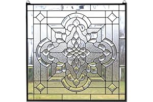 TMI ART PANEL DERMAEX Stunning All Clear Stained Glass and Beveled Window Panel, 24"x 24"-L8