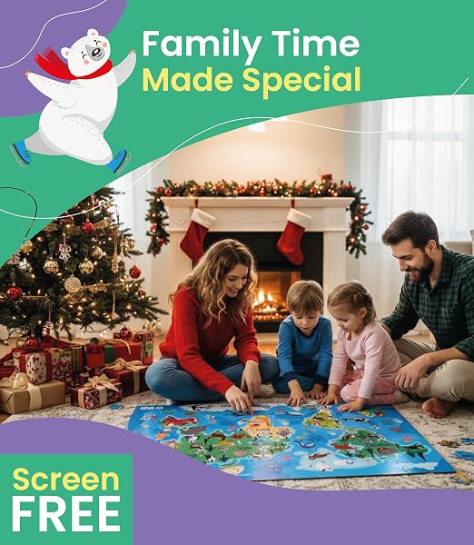 FLOOR PUZZLES FOR KIDS AGES 3-5 4-6 EDUCATIONAL 48 PIECE ANIMALS OF THE WORLD WITH 2 GIANT COLORING POSTERS PRESCHOOL LEARNING TOY GEOGRAPHY CONTINENTS OCEANS FUN GIFT SCREEN FREE FAMILY PLAYTIME