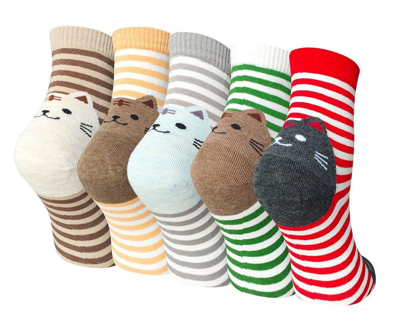 Women\'s No Show Socks Cotton Casual Invisible Socks Non Slip Flat Boat Shoe Liners (US Shoes Size:5-10, Cat Mix- 5 Pairs)