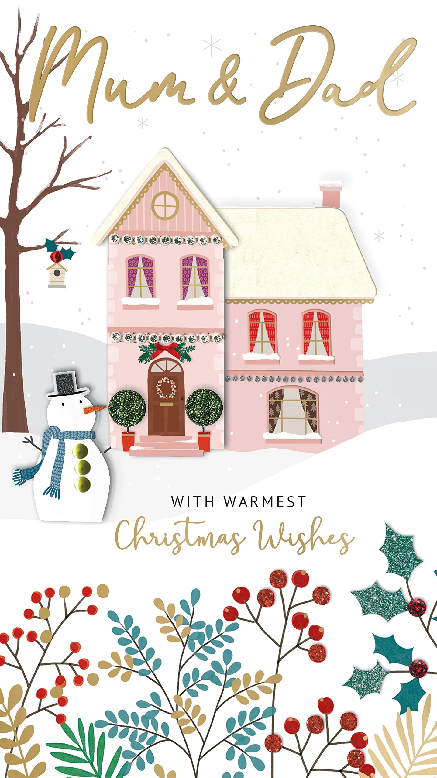 Greeting Cards for Everyone Mum & Dad Festive Home Embellished Christmas Card Hand-Finished Champagne XCDC389