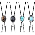 Besteel 4Pcs Bolo Tie for Men Western Cowboy Natural Tiger Eye Leather Necktie Halloween Costume Accessories for Men Women