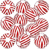 Hollowfly 12 Pack Red and White Stripe Beach Balls 7.87 Inch, Inflatable Carnival Beach Balls Bulk Swimming Pool Gifts Party Favor for Birthday Party Supplies