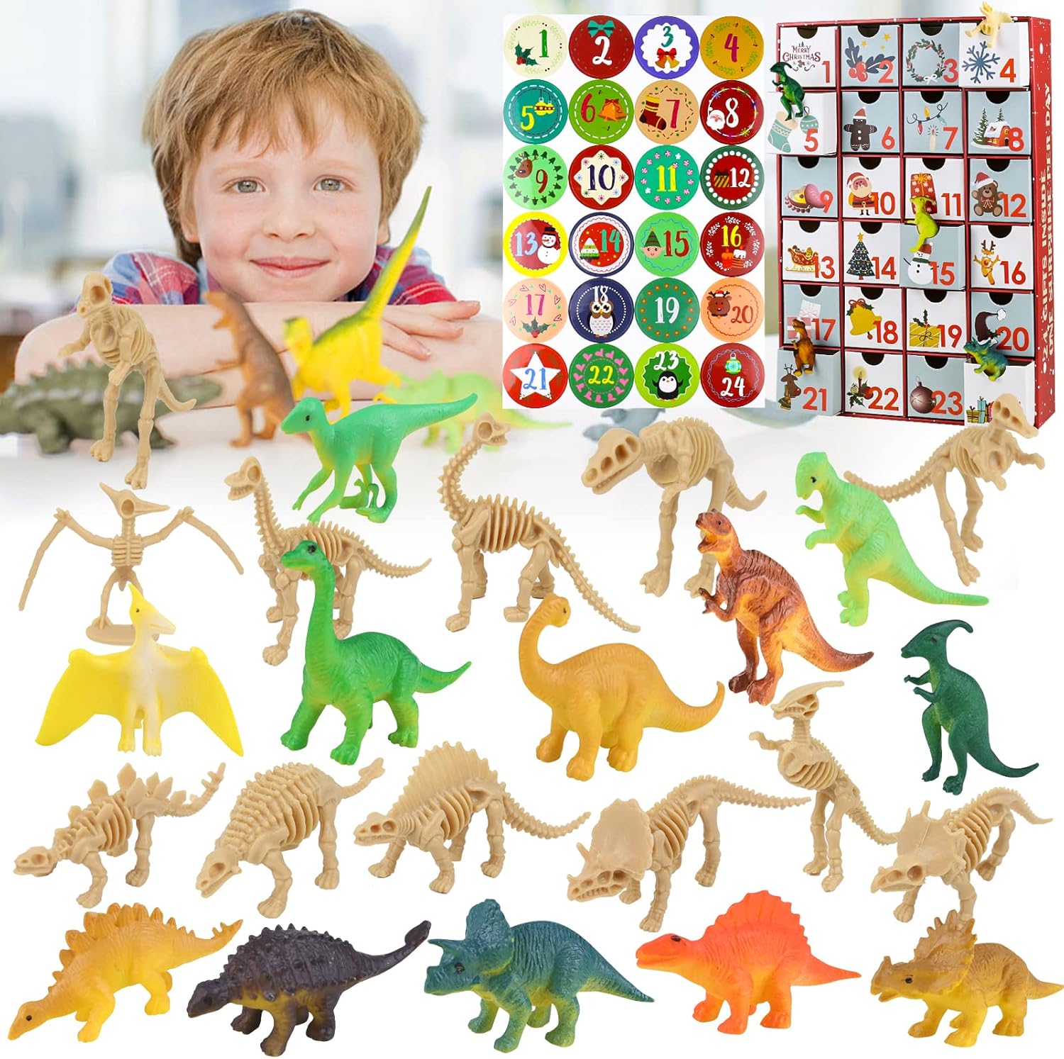 Advent Calendars - 2023 Dinosaur Advent Calendar for Kids, 24 Days Dinosaur Christmas Countdown Calendar Toys with Daily Surprise of Mini Dinos for cupcake toppers/party, Christmas Gift of 24 Dinosaur Toys, Christmas Countdown Stickers,Ideal for Boys and Girls Ages 3-6