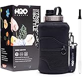 H2O Capsule 2.2L Half Gallon Wide Mouth Water Bottle with Storage Sleeve and Removable Straw - Hydration Tracker Jug with Measurements Marked – Shatterproof BPA-Free, (Jet Black)