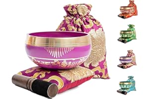Tibetan Singing Bowl Set - Easy To Play for Beginners - Authentic Handcrafted Mindfulness Meditation Holistic Sound 7 Chakra Healing Gift by Himalayan Bazaar (Orchid)