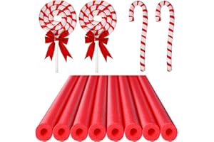 Sratte 8 Pcs Christmas Foam Noodles with Packaging Tape 55 Inch Hollow Foam Noodles for Christmas Decor DIY Craft Projects (Red Noodle, White Tape)