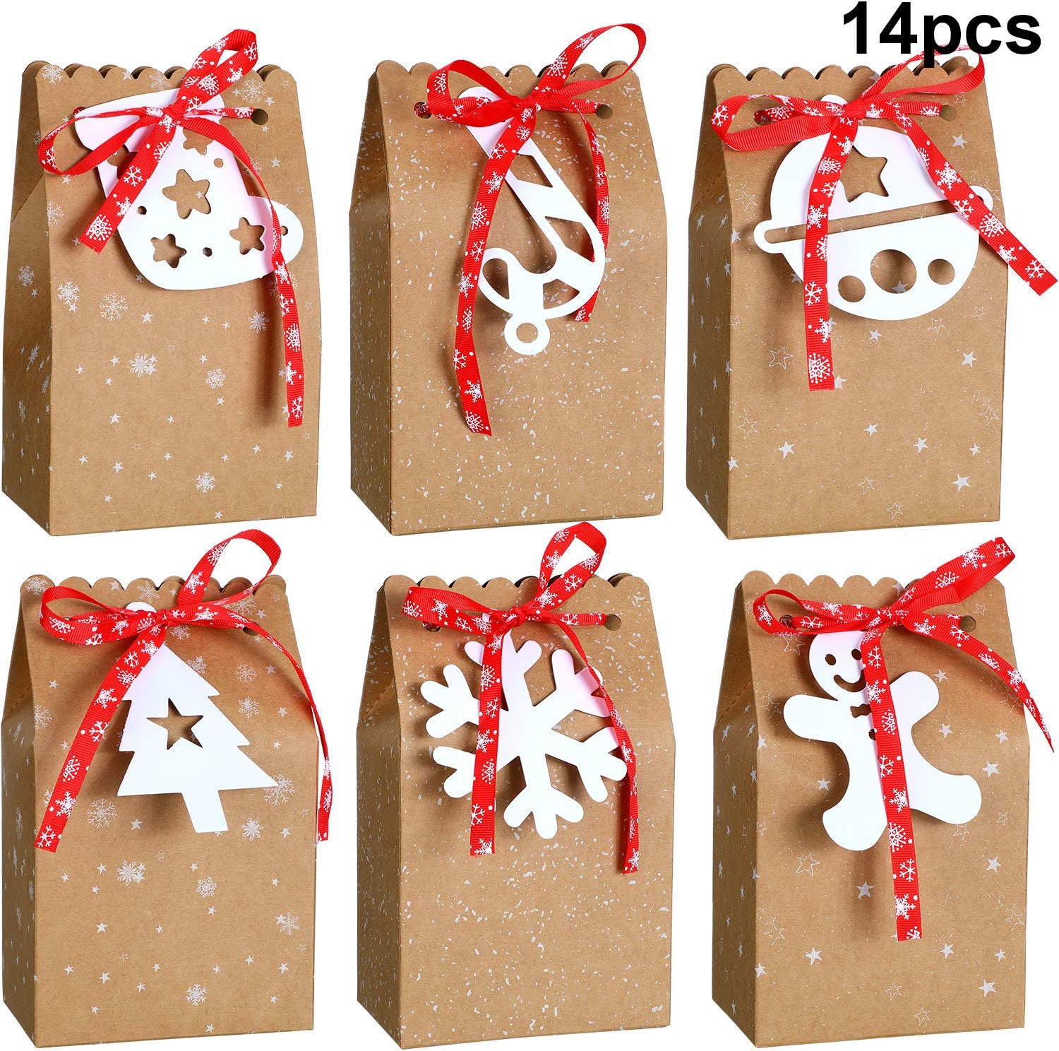 Amazon Co Jp 14ピース クリスマスギフトバッグ クラフト紙ギフトバッグ クリスマスのお菓子紙バッグ クリスマスパーティーギフト用品 ドラッグストア