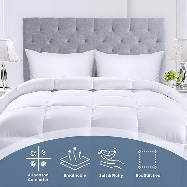 UTOPIA BEDDING COMFORTERS TWIN XL SIZE, ALL SEASON DUVET INSERT, DOWN ALTERNATIVE BOX STITCHED BED COMFORTER WITH CORNER TABS, MACHINE WASHABLE (WHITE)