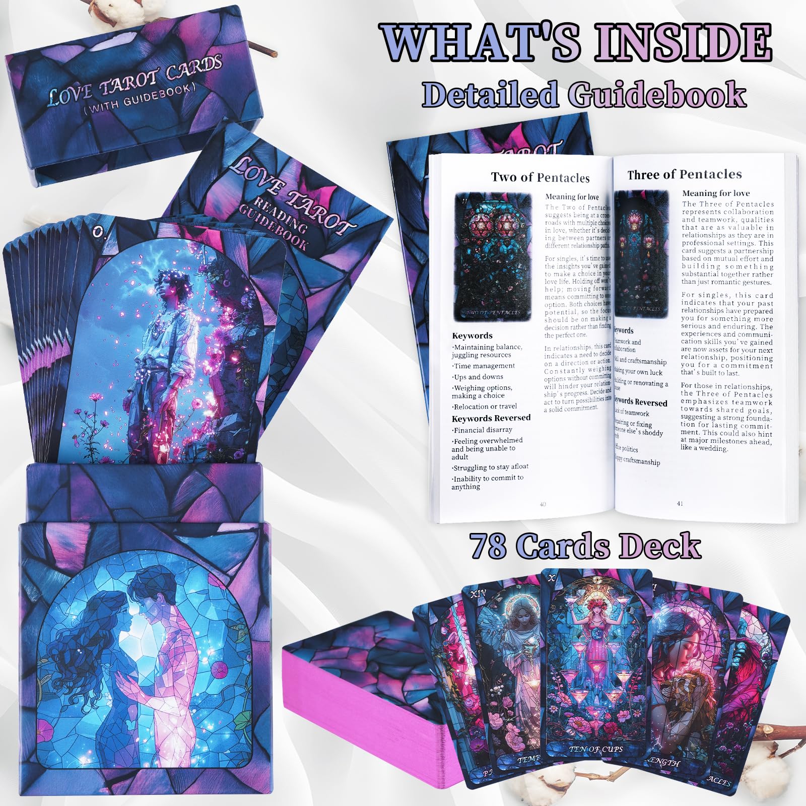 Love Tarot Cards with Guide Book for Beginners Original Unique New Pink Tarot Oracle Deck with Pretty Gold Foil Edge Guided Loving Meanings for Beginners