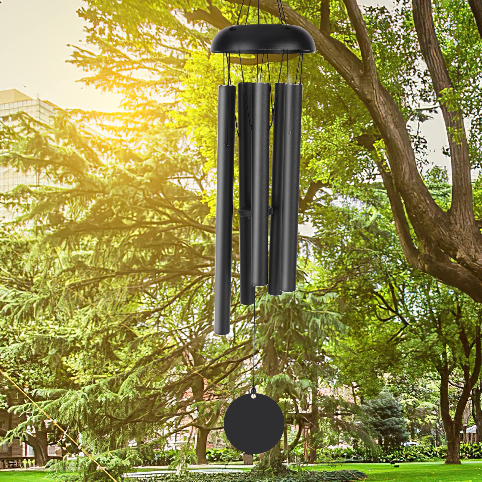 Large Wind Chimes Outdoor, Victop Deep Tone 31 inches Memorial Wind Chim 5 Hollow Aluminum Tubes Pleasant Melody Classic Retro Decor Windchimes for Garden, Home, Yard, Indoor and Outdoor Decor (Black)
