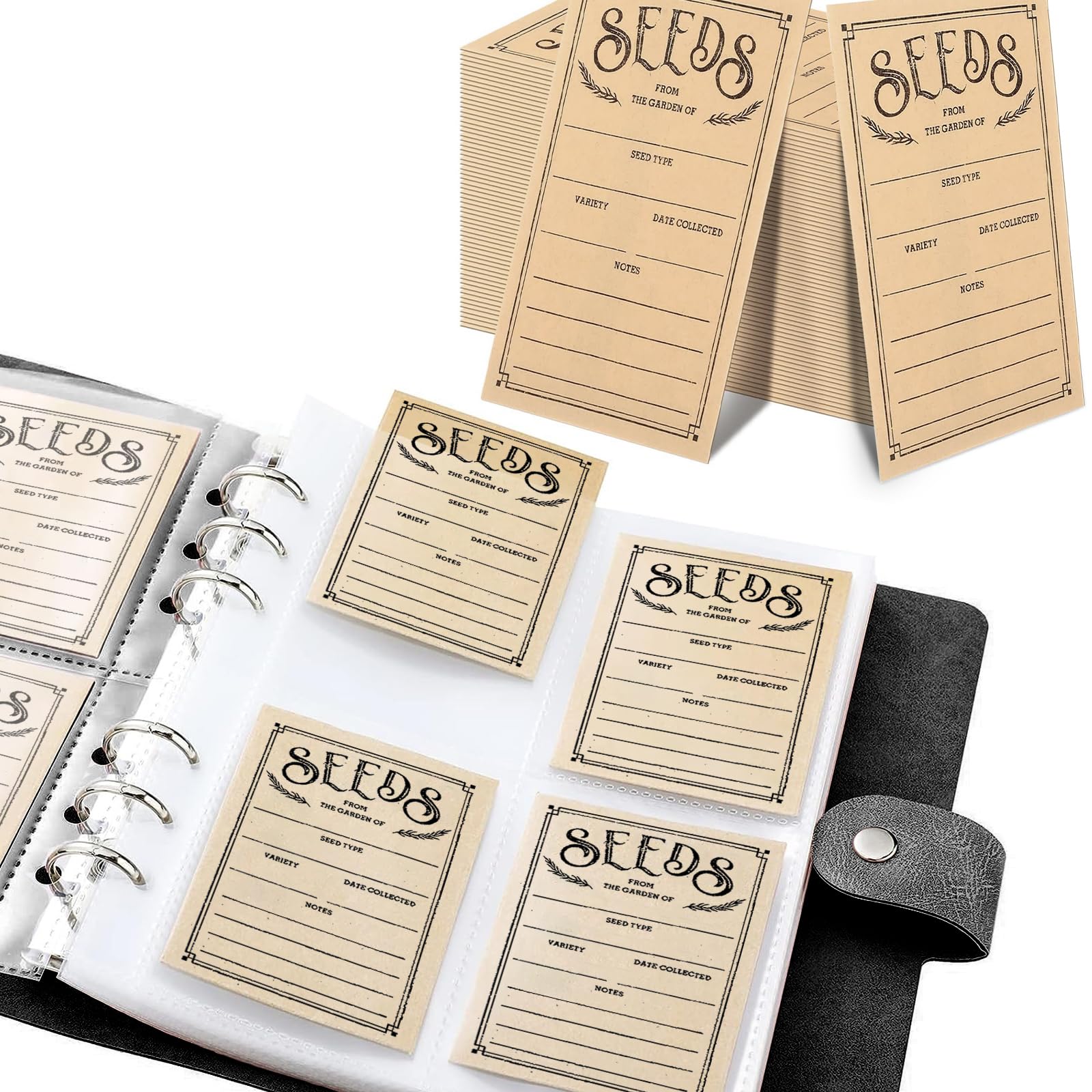 100pcs Seed Storage Envelopes, Self Sealing Organizers for Garden, Seed Saving Packets, Storage Box & Binder. Ideal for Every Gardener (Black)