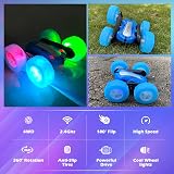 Rodzon RC Car for Kids 6+ Stunt 360° Flip LED Lights 2 Batteries Blue view 3