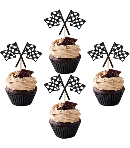 72 Pcs Checkered Racing Flag Cake Toppers - Black & White Toothpick Flags For Race Car Birthday Party - View #8