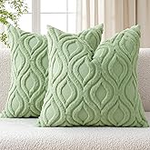 MIULEE Spring Sage Green Throw Pillow Covers 16x16 Inch, Soft Plush Faux Wool Couch Pillow Covers Set of 2 Decorative Farmhouse Boho Throw Pillows for Sofa Living Room Bed