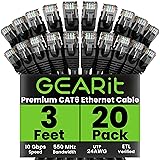 GearIT Cat 6 Snagless Patch Ethernet Cable, 3 Feet