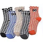 scenicamp 5 Pairs Women Ruffle Checkered Frilly Socks with Bow Cute Plaid Ankle Sock for Women Cotton Knit Casual Crew Socks