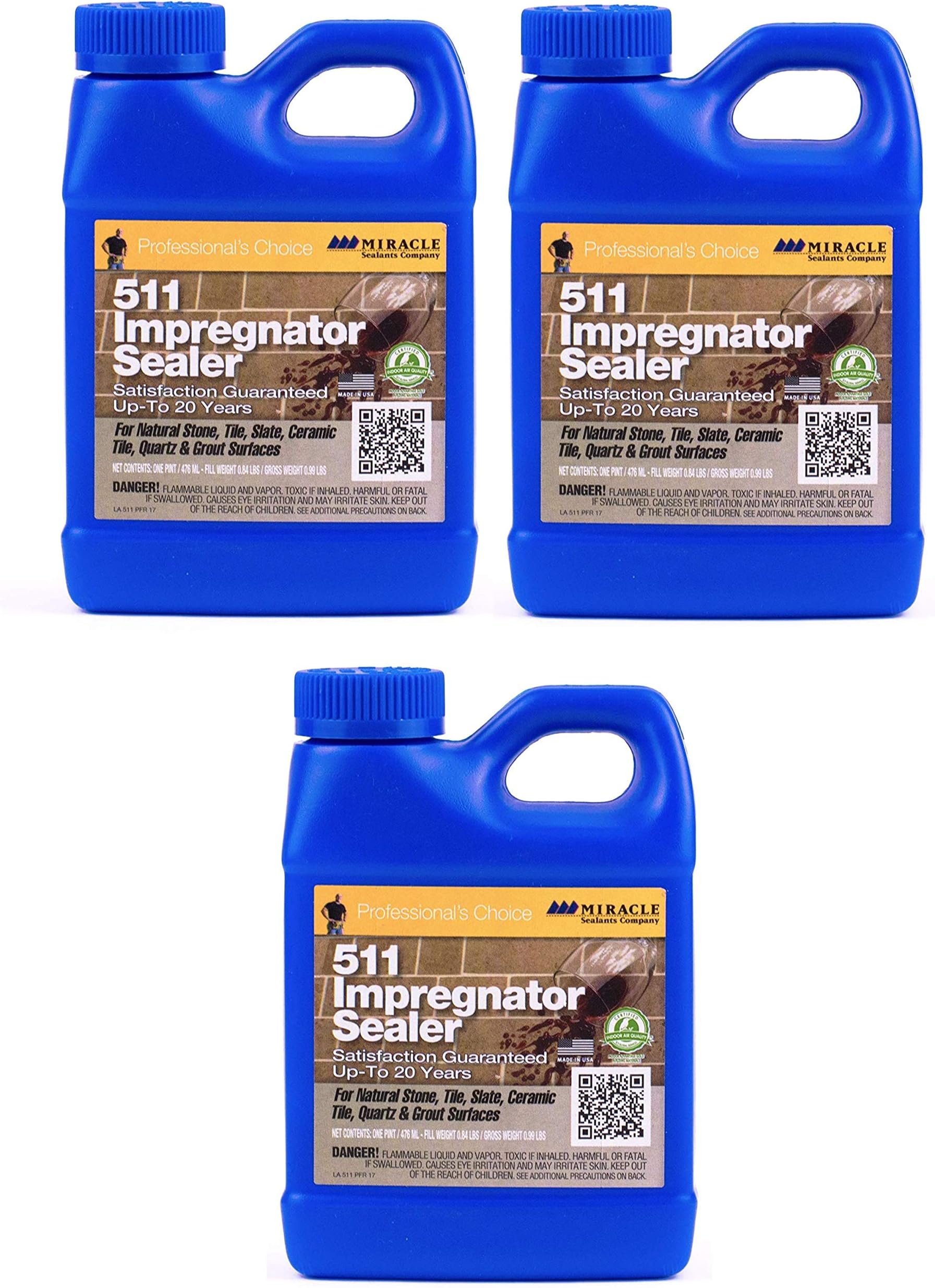 Miracle Sealants 511 PT SG Impregnator Sealer for Stone, Tile, Slate, Ceramic, Quartz 16 oz Pint (Тhrее Расk)