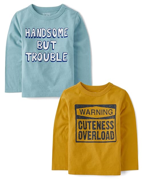 The Children's Place,Baby Boys,and Toddler Assorted Everyday Long Sleeve Graphic T-Shirts,multipacks,Warning Cutness/Handsome Trouble 2-Pack,18 Months,24 Months