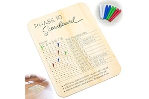 aeloer Phase 10 Score Board Wooden, Phase 10 Scoreboard for Card Games with 8 Colored Pegs, Score Sheets Board and Round Tracker for Party Adult Table Score Boards