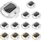 VOLISUN Solar Driveway Dock Deck LED Outdoor Lights 2 Colors Modes 12 Pack | Solar Powered Waterproof Outdoor Warning Step Light for Driveway Sidewalk Pathway Walkway(White/Warm White)