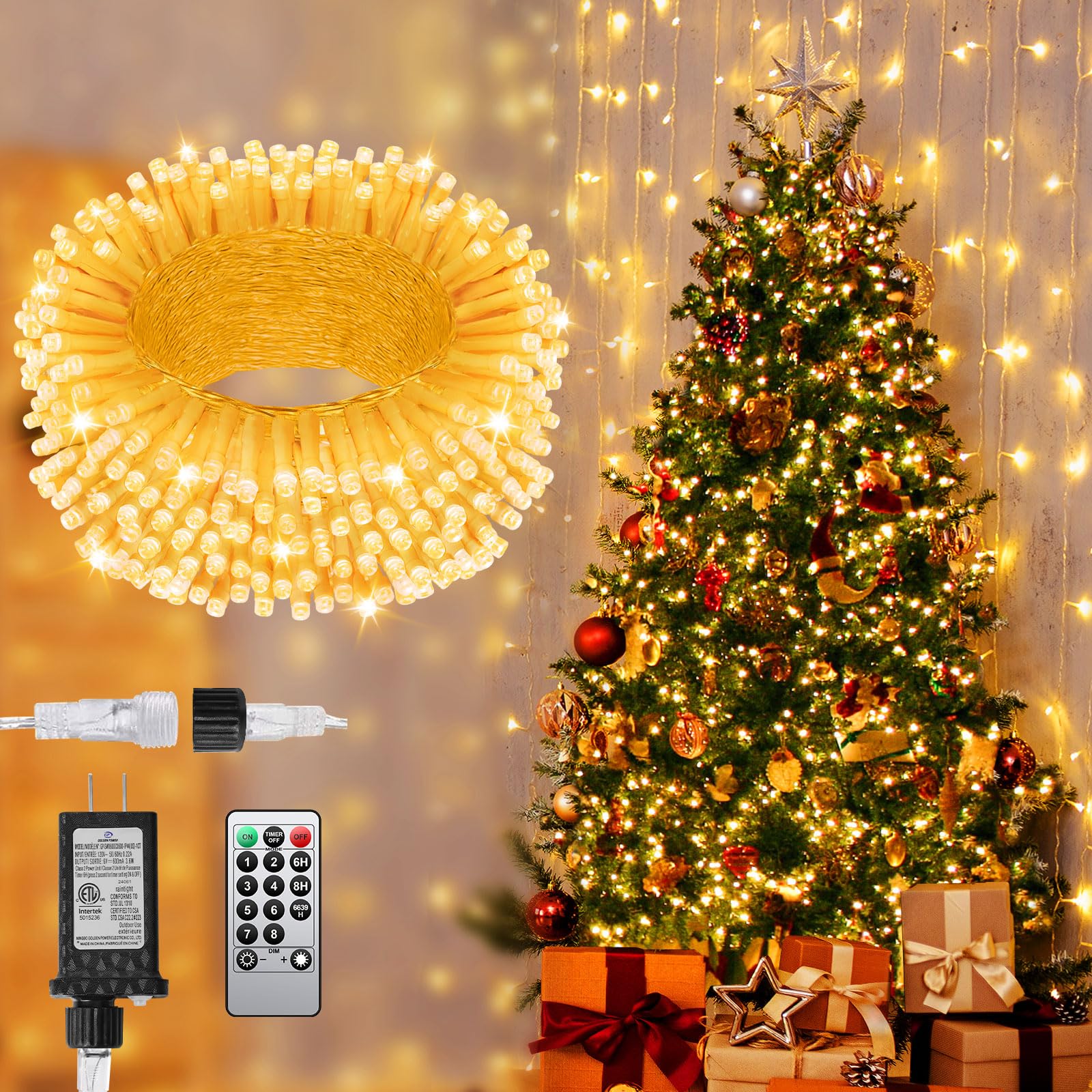 Photo 1 of 125FT 380 LED Warm Christmas Lights, Plug in Christmas String Lights Connectable, Timer & Memory, Waterproof Twinkle Tree Light for Indoor Outdoor Classroom Patio Yard Holiday Decoration