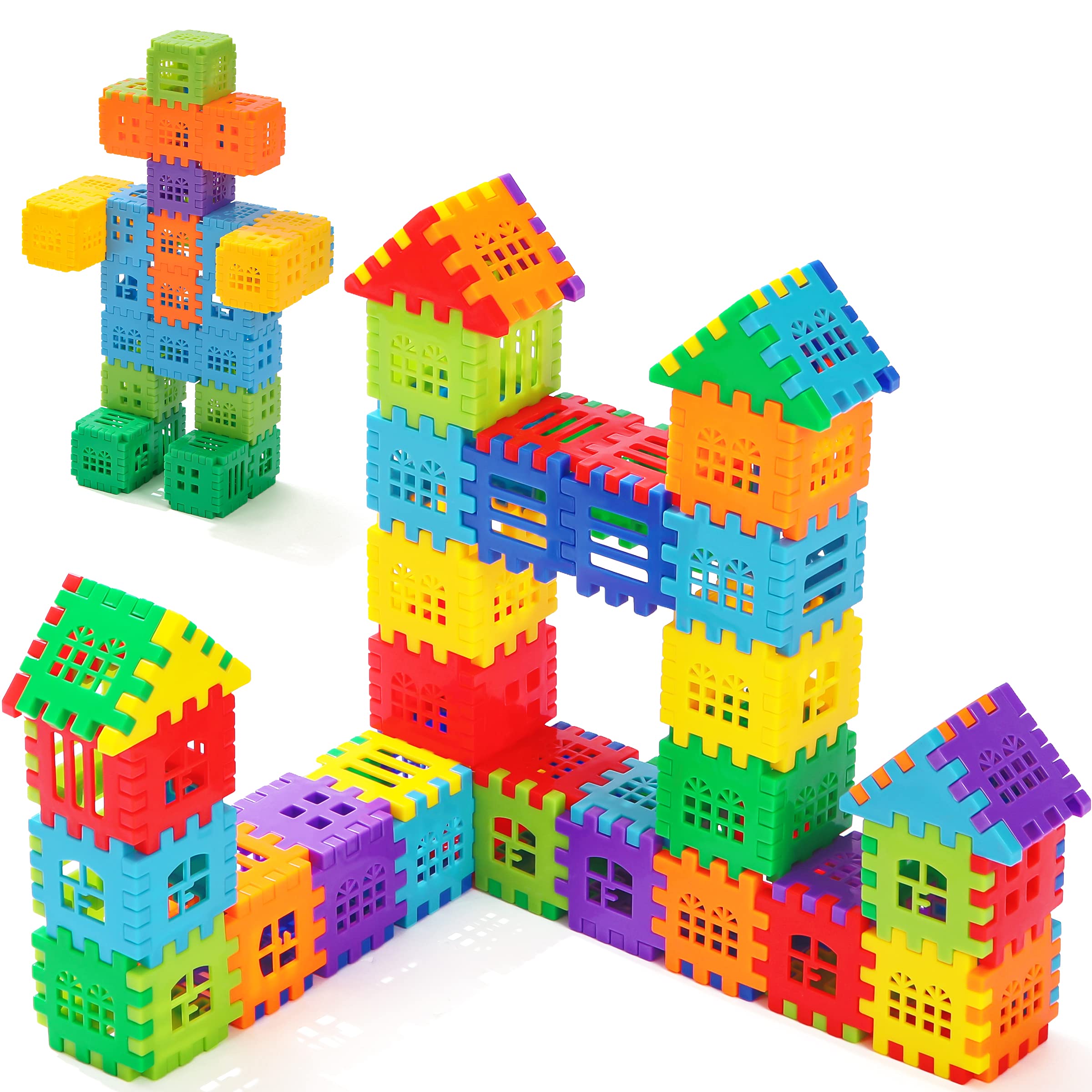 Building Blocks – 100-piece Kids Builders Blocks Set with Storage Bag – Interlocking Building Blocks for Toddlers and Kids – Fun and Educational Toy Building Set for Skill Development