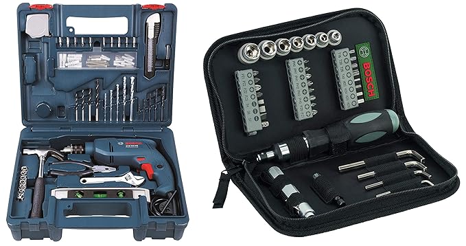 Bosch GSB 500W 500 RE Tool Set (Blue) & Bosch Screwdriver Set (38-Pieces)
