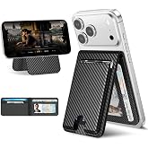 HiWe for MagSafe Wallet Stand, 6-Cards Holder, RFID Blocking | Stronger Magnetic Wallet for iPhone 18 Pro Max 18 Pro &amp;17 16 15 14 13 12 Series, ID Window, Carbon Fiber Black