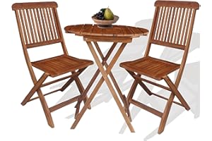 BTEXPERT Backyard Balcony Deck Furniture 3 Piece Round Coffee Folding Table 2 Chairs Patio Wood Bistro Set, OneSize, Acacia Brown