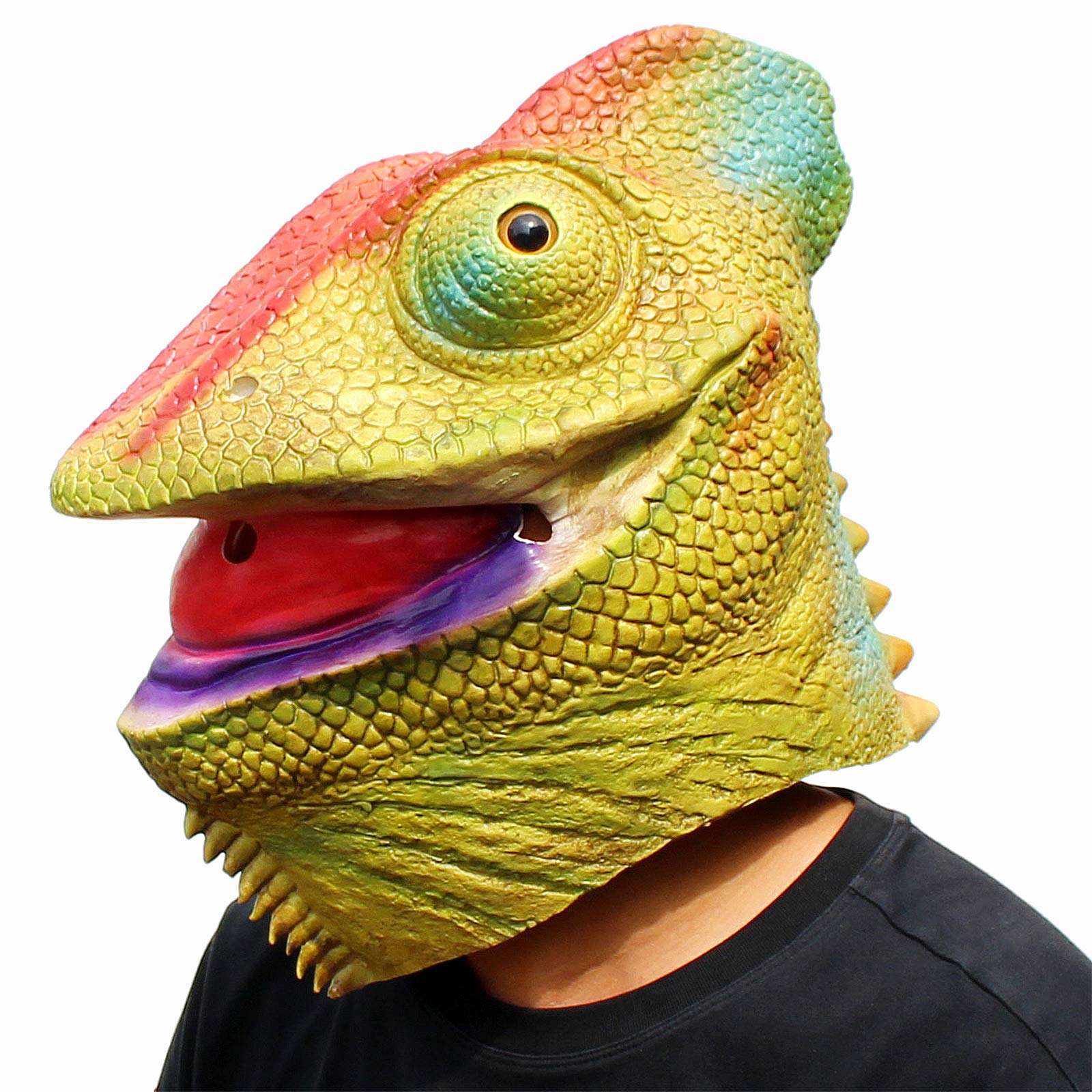 CreepyParty Lizard Mask Chameleon Head Latex Realistic Animal Full Head Masks Fancy Dress for Halloween Costume Party Carnival Cosplays