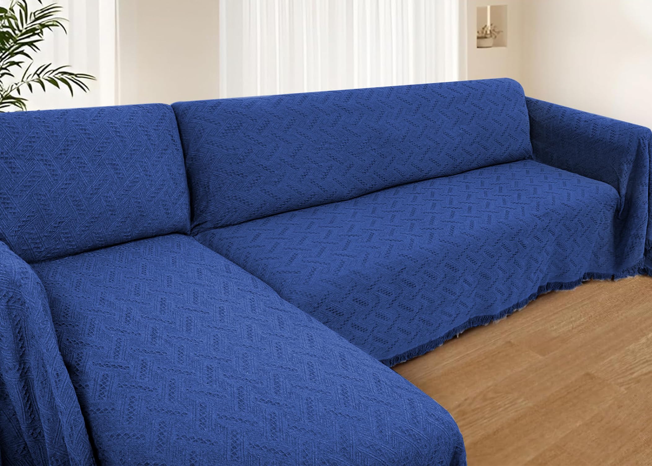 Photo 1 of HOMERILLA Sectional Couch Covers for Sectional Sofa L Shaped Sofa Cover Blanket 2 Pieces L Shape Furniture Protector for Pets Dogs (Navy, Large)