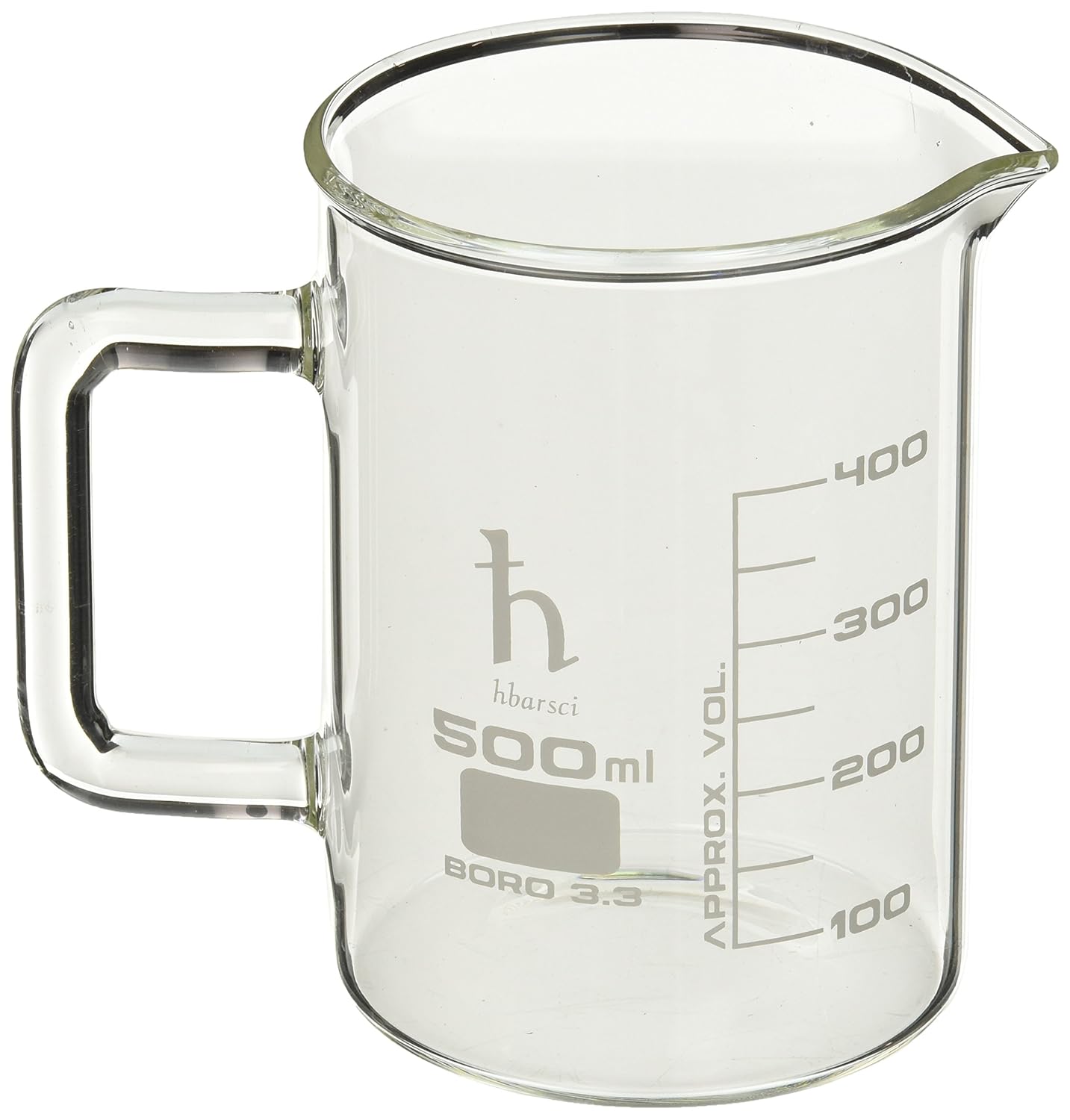 EISCO Premium Hand Crafted Beaker Mug, Thick Borosilicate Glass, Large Size, Pint Glass or Coffee Mug Sized, 500 ml Capacity, 16.9 oz.