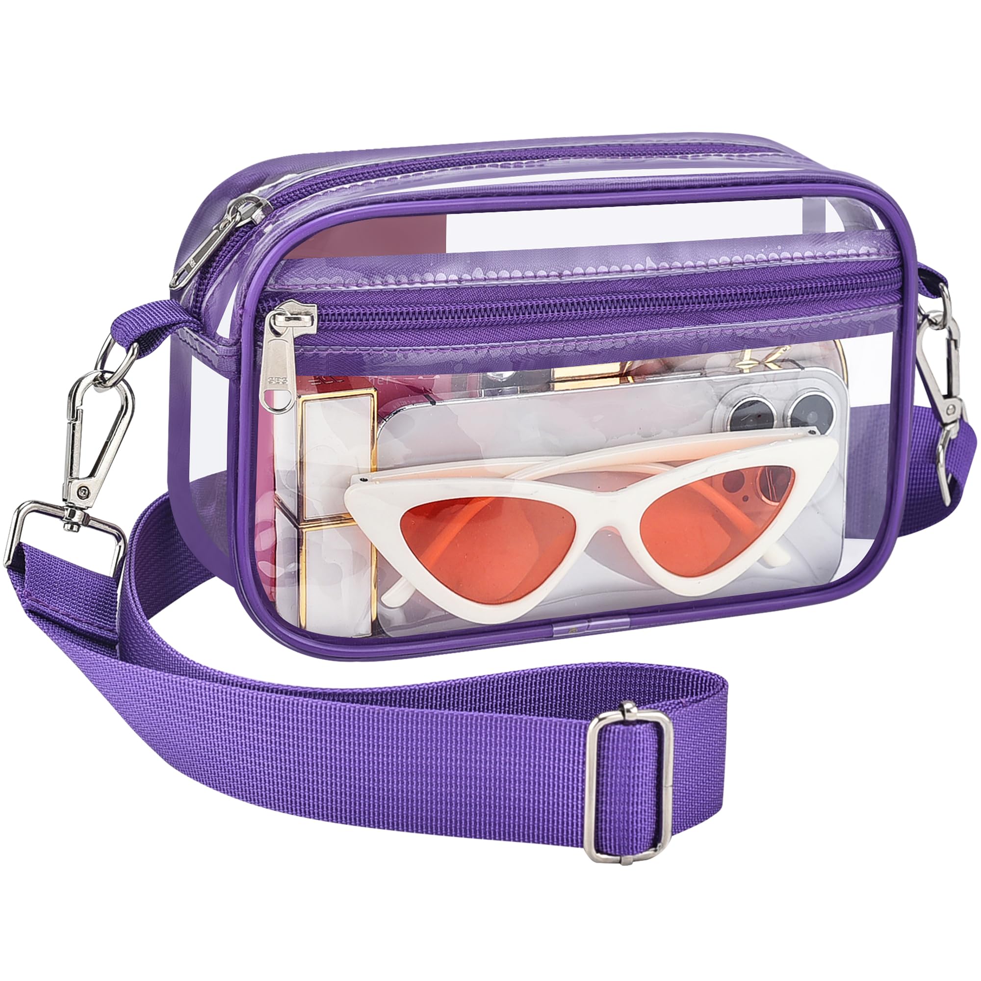 Photo 1 of Bagenius Clear Bag for Stadium Events Clear Purse with Removable Strap Transparent Bag for Concert and Sport Events, Purple