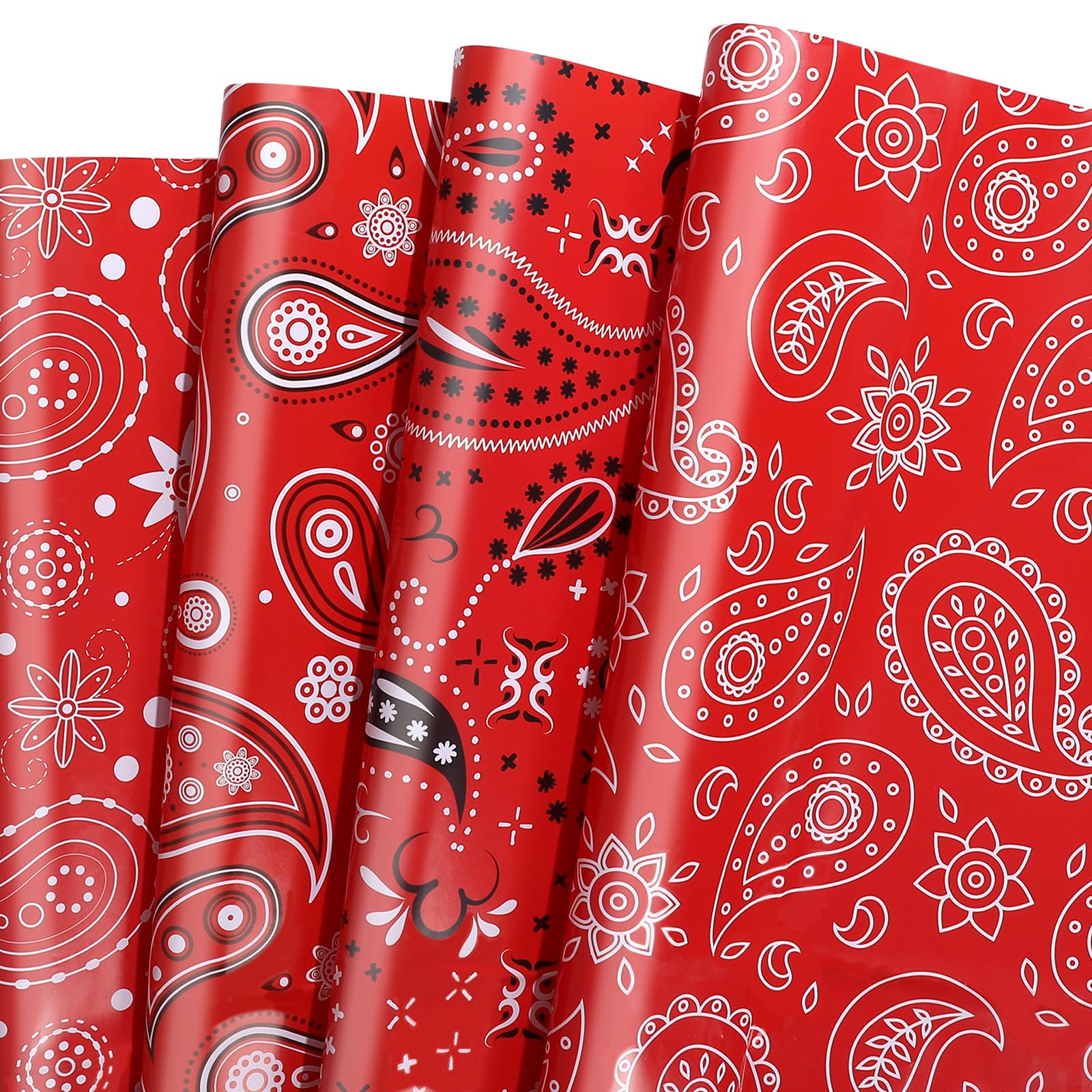 Photo 1 of 12 Sheets Red Western Cashew Flower Wrapping Paper - West-Themed Gift Wrap, 19.7" x 27.6", Red Gift Wrapping Paper for Birthdays, Weddings & Baby Showers, Festive Western Wrapping Paper for DIY Crafts