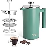 Mixpresso Green Stainless Steel French Press Coffee Maker 26 Oz 770 Ml, Double Wall Insulated French Press Stainless Steel, Easy Clean Tea Brewer, Easy Press Durable Metal Coffee Press