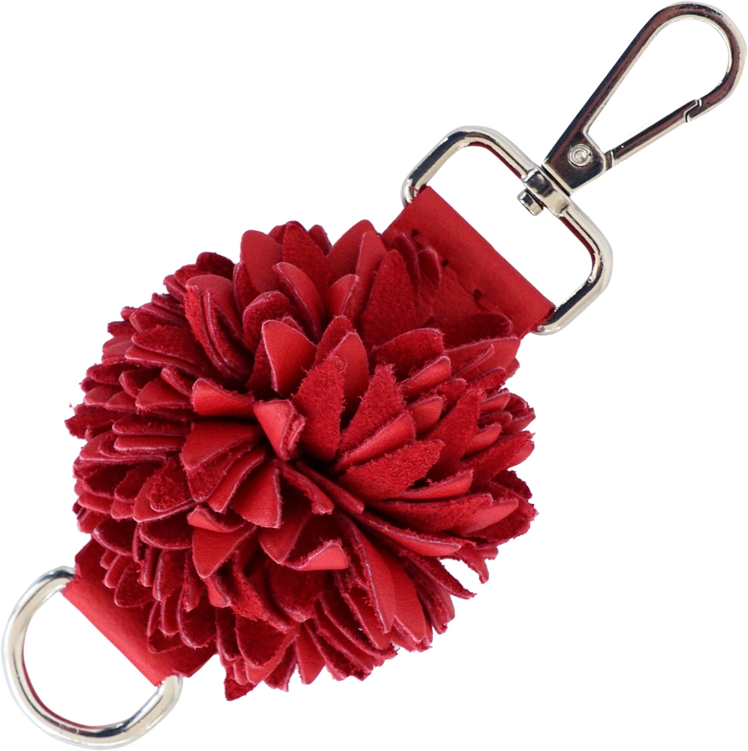 Genuine Leather Handmade Pom Pom Charm, Keychain, Keyring for Tassel Bags Purse Backpack (Red)