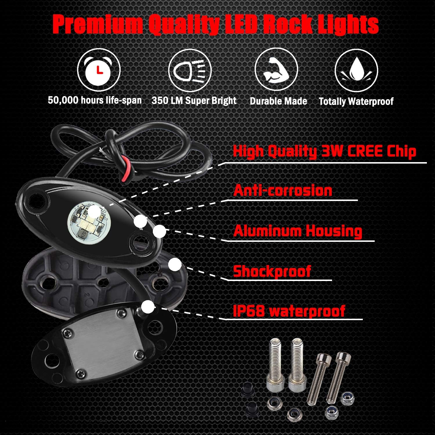 4 Pods LED Rock Lights, Ampper Waterproof LED Neon Underglow Light for Car Truck ATV UTV SUV Offroad Boat Underbody Glow Trail Rig Lamp (Blue): Automotive