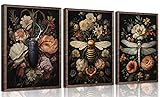3Pcs Gothic Insect Wall Art Dark Floral Botanical