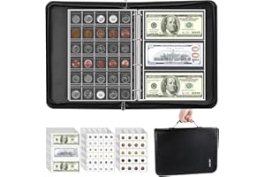 TRONIC MASTER 386 Pockets Coin Collection Book Holder Organizer Collectors 36 Sleeves Fireproof Coins Collecting Album Book for Money Storage Case Coin Currency Collection Bill Pennies Quarters Stamp Cash