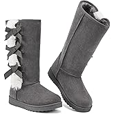 THATXUAOV Womens winter boots,Black fuzzy Mid-Calf Boots,fashion Warm casual outdoor snow boots for women