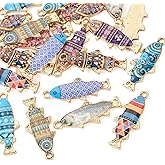 Bestewelry 20Pcs Enamel Fish Charms Pendants Golden Mosaic Fish Charms Lovely Flat Back Ocean Animal Charm for DIY Necklace Earrings Bracelets Crafts Jewelry Making 10 Colors