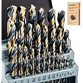 EASTPACE 29Pcs Cobalt Drill Bit Set 1/16"-1/2", HSS with Black and Gold Finish, Twist Jobber Drill Bit Kit with Index Case for Cast Iron, Hard Metal, Stainless Steel, Plastic and Wood